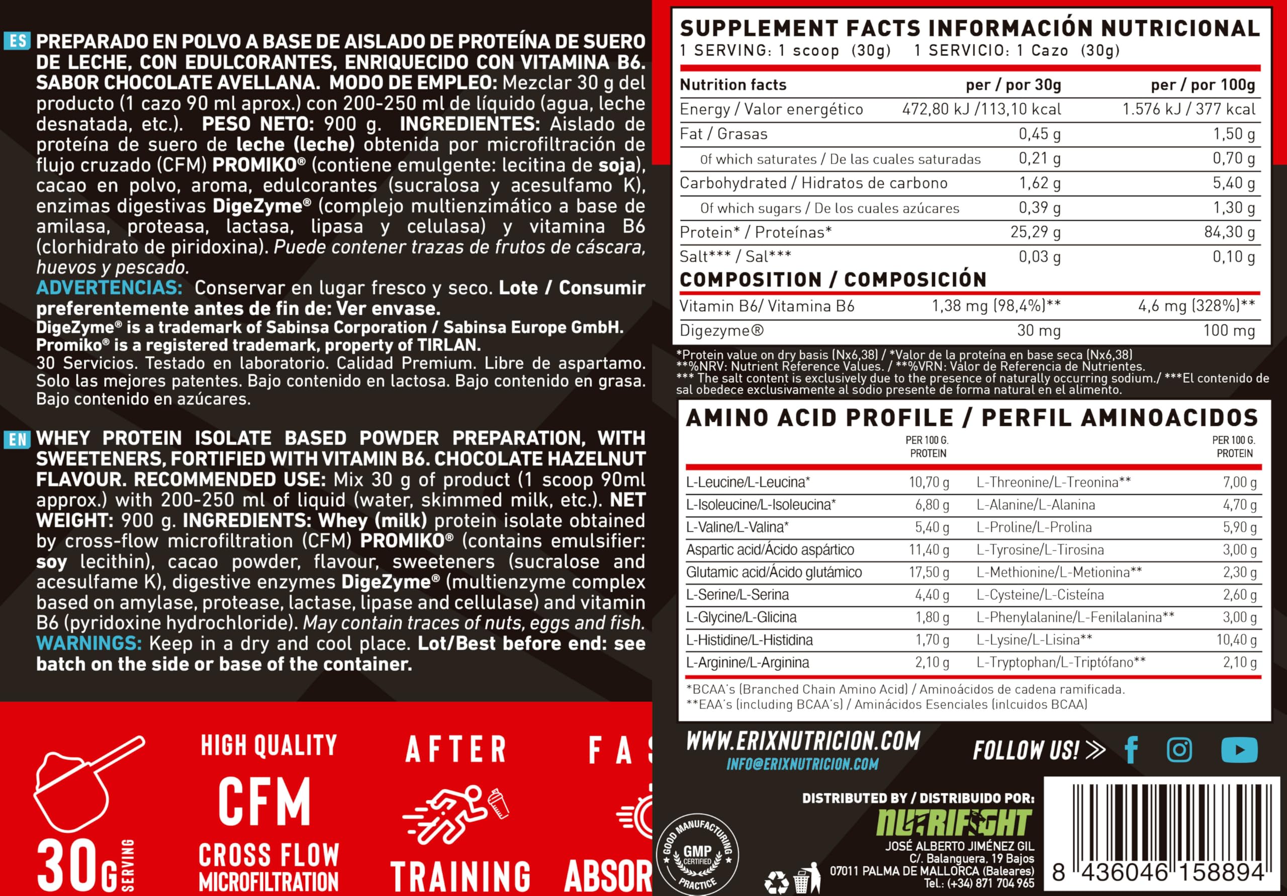 ERIX Nutrición ISO Zero 900g + Creatina Monohidrato 300g Neutra + Shaker Negro, Proteína Aislada de Suero CFM, Alta Pureza, Bajo en Grasa y Lactosa para Rendimiento Muscular (Nut Choco)