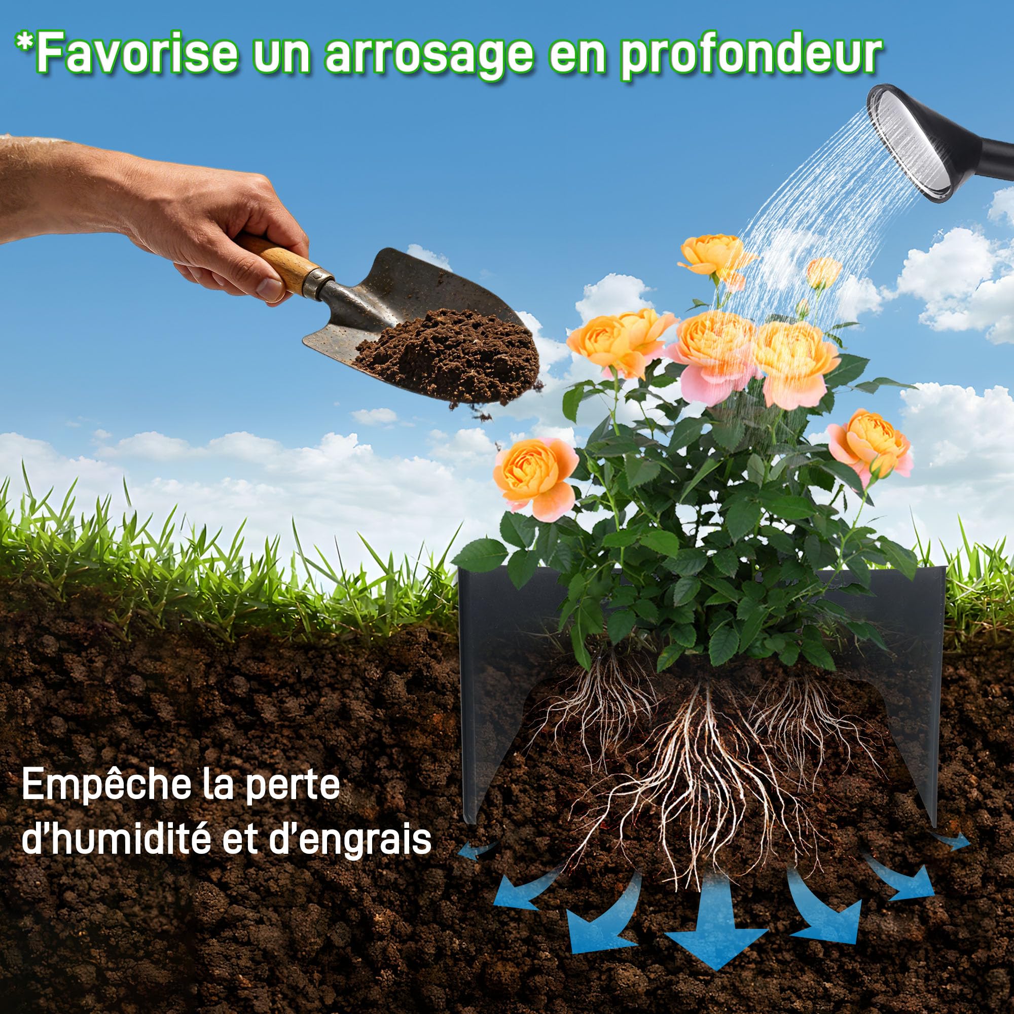 Set PVC 48 Anneau de Croissance végétal avec Marteau en Caoutchouc, idéal pour Jeunes Plantes, étanche et pour Jardin et Potager surélevé