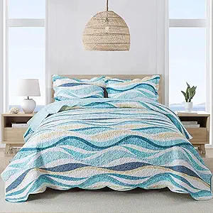 NEWLAKE Quilt Bedspread Sets - West Coastal Pattern Reversible Coverlet Set, King Size
