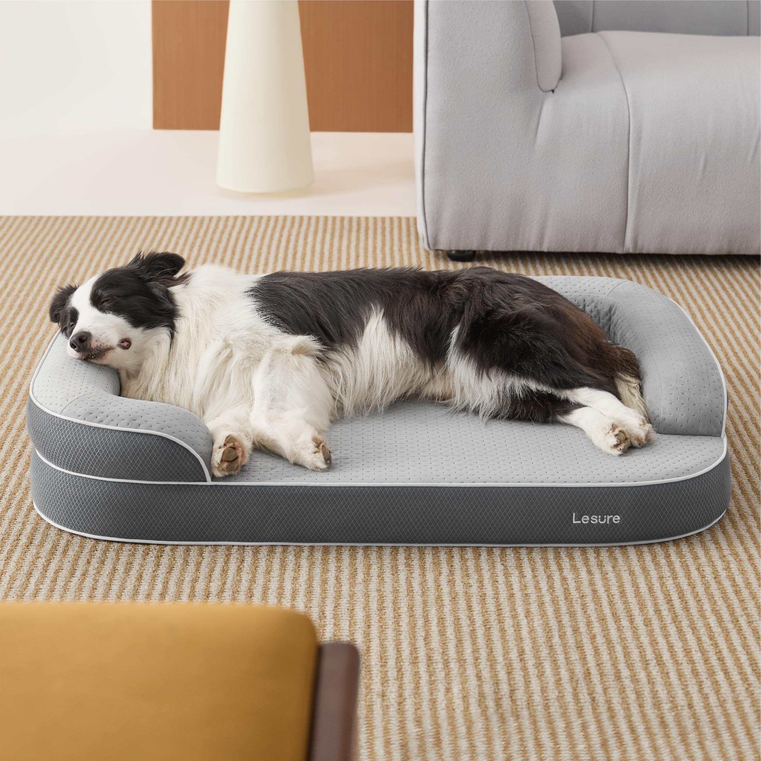 LE SURE RealOrtho™ Memory-Schaum Hundebett groß - orthopädisches Hundesofa | Premium 3-Schicht Stützschaum Hundekorb, Senioren-Gelenkschutz, wasserdichter & waschbarer Bezug für Tiefschlaf, 106cm grau