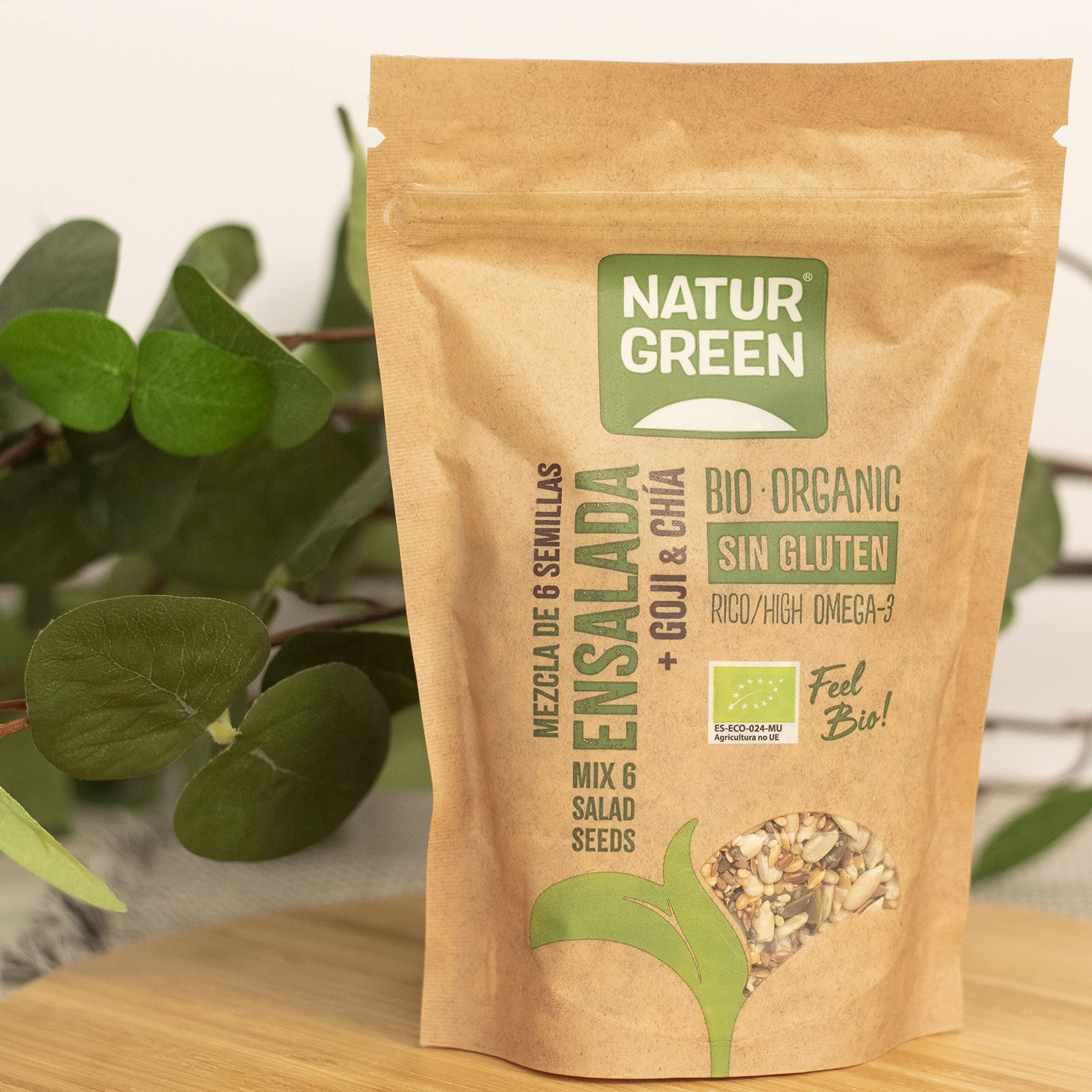 NATURGREEN - Mezcla de 6 Semillas Ensalada Goji y Chía Ecológica, Consumir en Crudo o Tostadas - Pack 12 x 225g