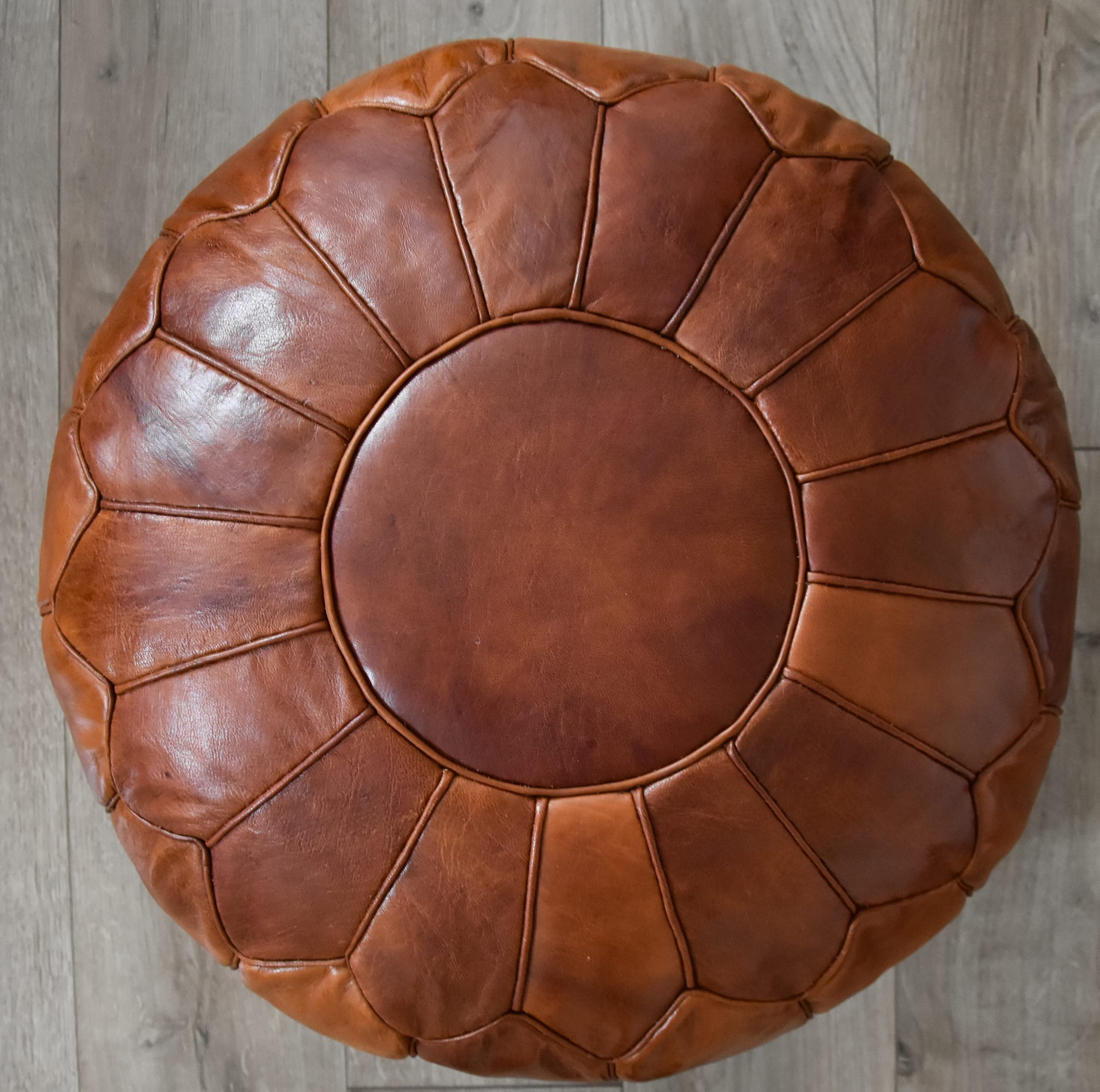 See the Good XL Echtleder Pouf - Handgefertigt - gefüllt geliefert - Ottoman Sitzsack Fußhocker Puff (Honigbraun)