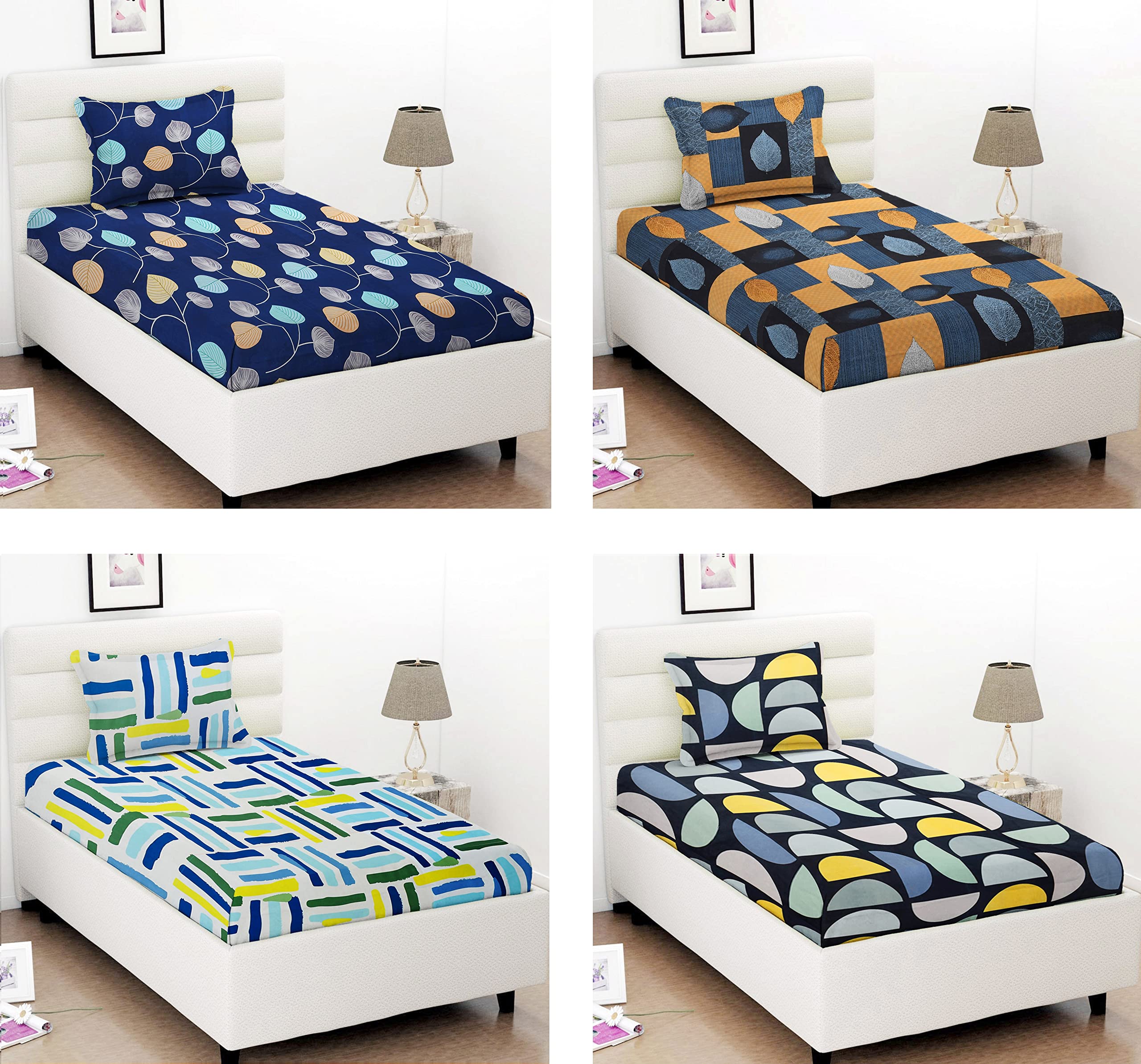 VAS COLLECTION Prime Combo Pack of 4 Single Bedsheets with 4 Pillow Covers | 160 TC Soft Brushed Glace Cotton -Long Lasting & Wrinkle Free - | 228x152 Cm Or 4X7.5 Ft-Light Green (B0BTPXZDRH) Amazon Price History, Amazon Price Tracker