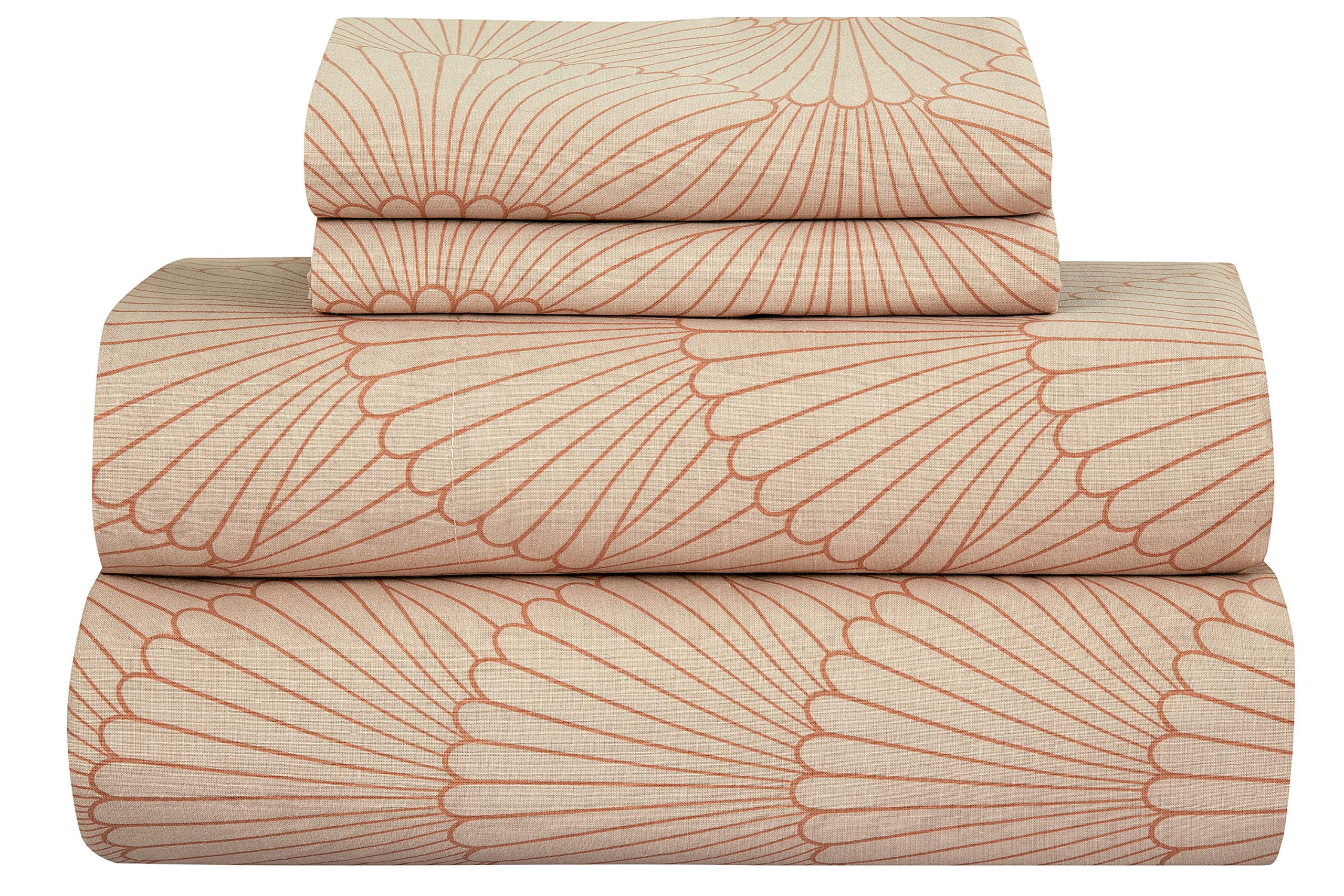 ROYALE LINENS300 Thread Count 100% Long Staple Combed Cotton Printed Sheet Set - 4 Piece Full Bed Sheet - 1 Fitted Sheet, 1 Flat Sheet, 2 Pillow case - Cool & Crisp Sheet Set (Full, Passion Orange)