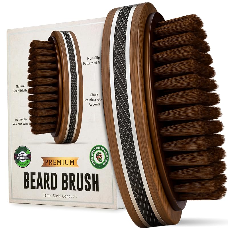 Escova para Barba Alpha Organics com Cerdas de Javali, Madeira de Nogueira e Pegada de Borracha, 11,43 cm