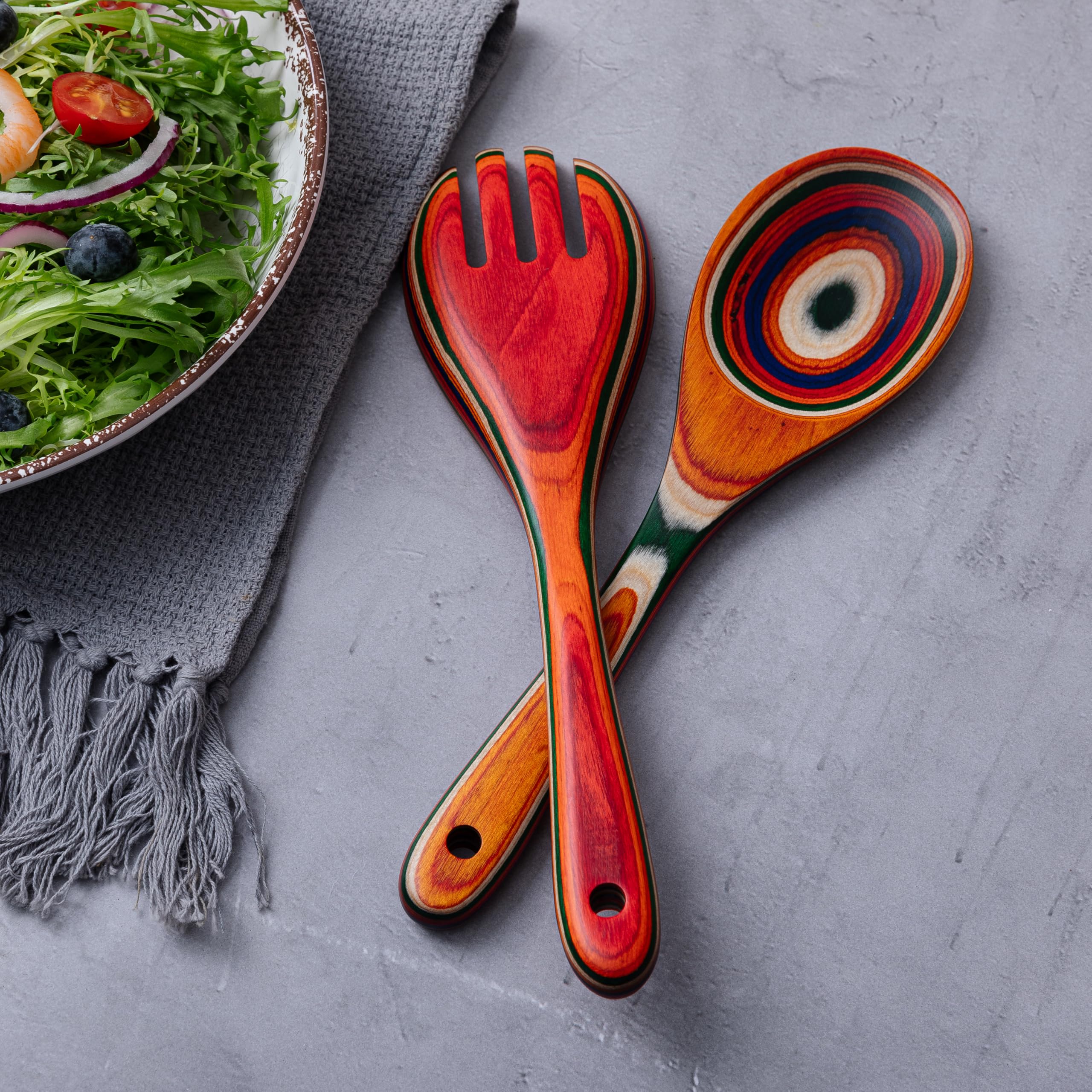 Pakkawood Salad Servers - Natural Wood Utensils -5