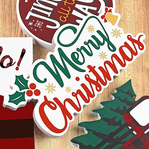 Miniatura 4 de Decoración de bandeja escalonada de Navidad, 5 letreros de madera de Navidad, decoración de mesa de Navidad, decoración rústica de Navidad para el