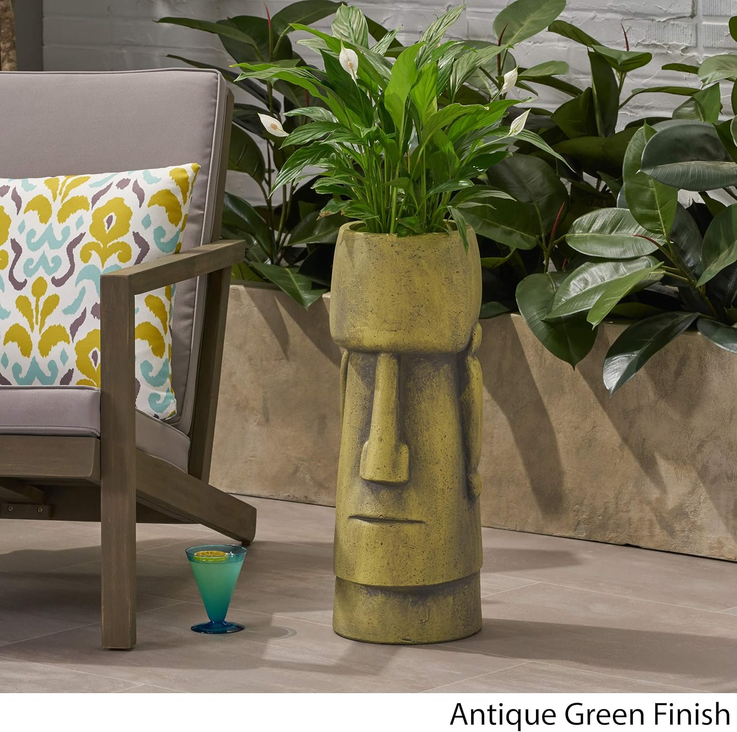 Christopher Knight Home Major Outdoor Easter Island Tiki Urn, Antique Green Finish