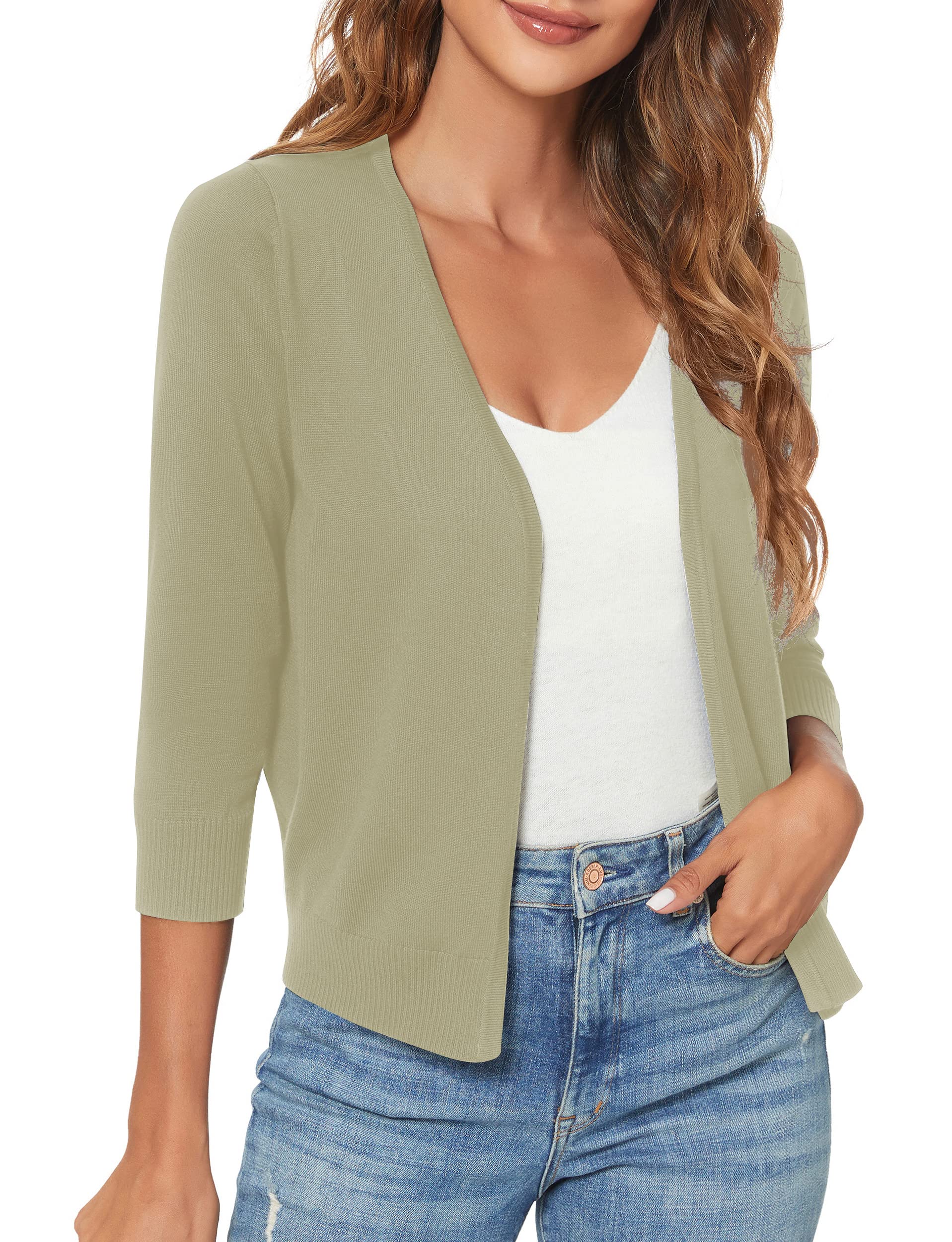 Urban CoCo Women's 3/4 Sleeve Shrugs Open Front Cropped Sweater Cardigan