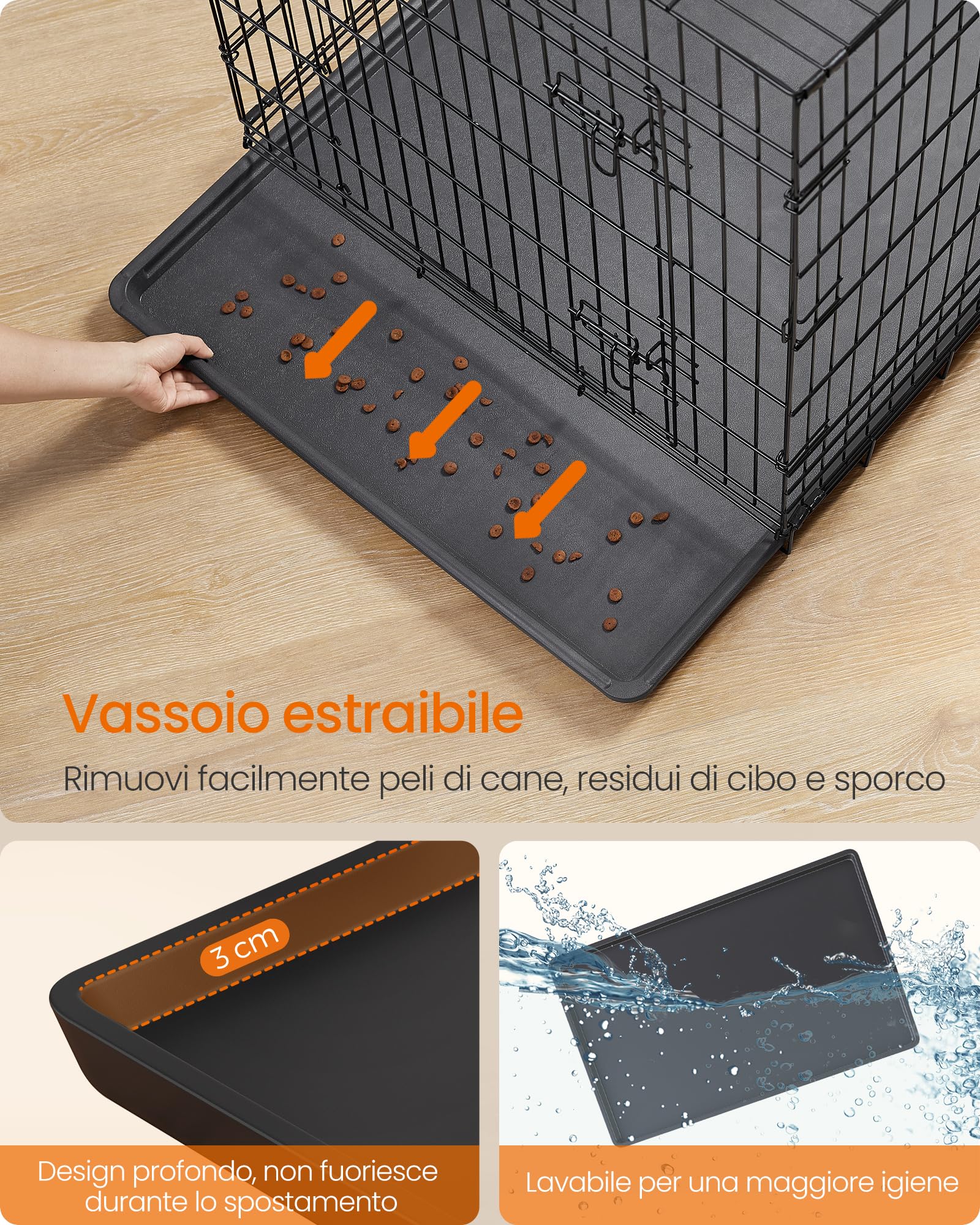 Feandrea Gabbia per Cani, 1 Porta, Pieghevole, 122,5 x 74 x 80 cm