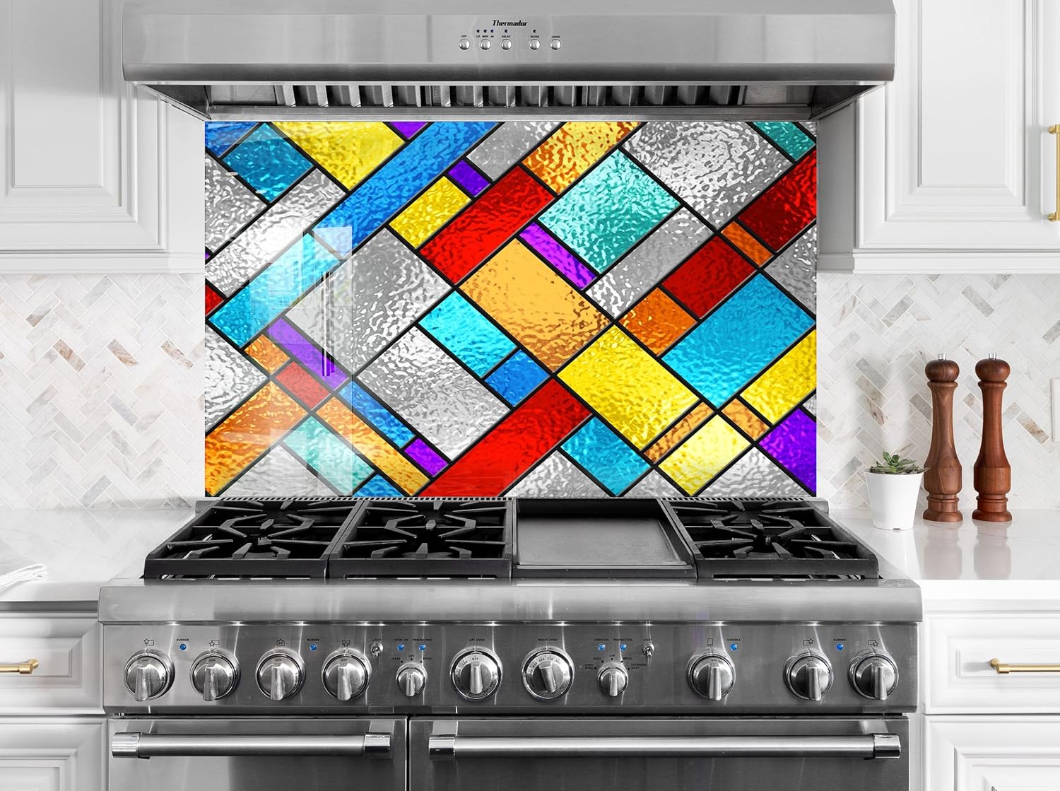 Myphotostation.com 23.5Wx12H''Tempered Glass Stove Backsplash Panel Stove Back Cover Kitchen Decor Stove Top Cover Kitchen Backsplash Tile Kitchen Splashback for Stove