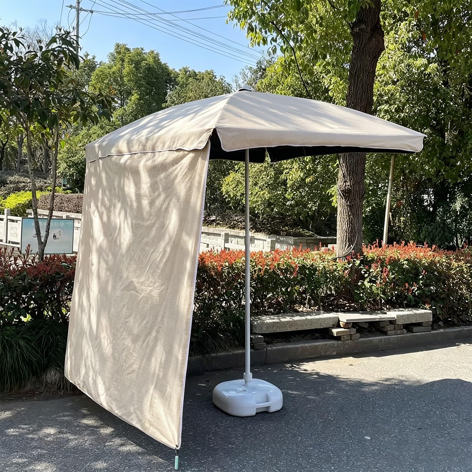 Duży Prostokątny Parasol Tarasowy Z Boczną Zasłoną I Podstawą, Ochrona Przed UV, Wodoodporna Tkanina, Na Podwórko Tylne, Plażę, Camping, Parki, Ogród I Kawiarnie
