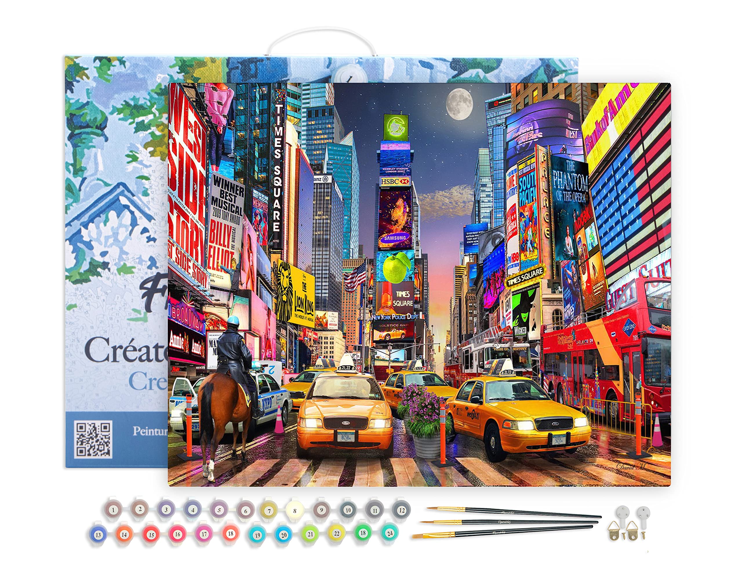 Figured'Art Paint by Numbers for Adults with Frame Night in Timesquare 40x50cm - Craft Art Painting DIY Kit Canvas Already Stretched on a Wooden Frame — image 1