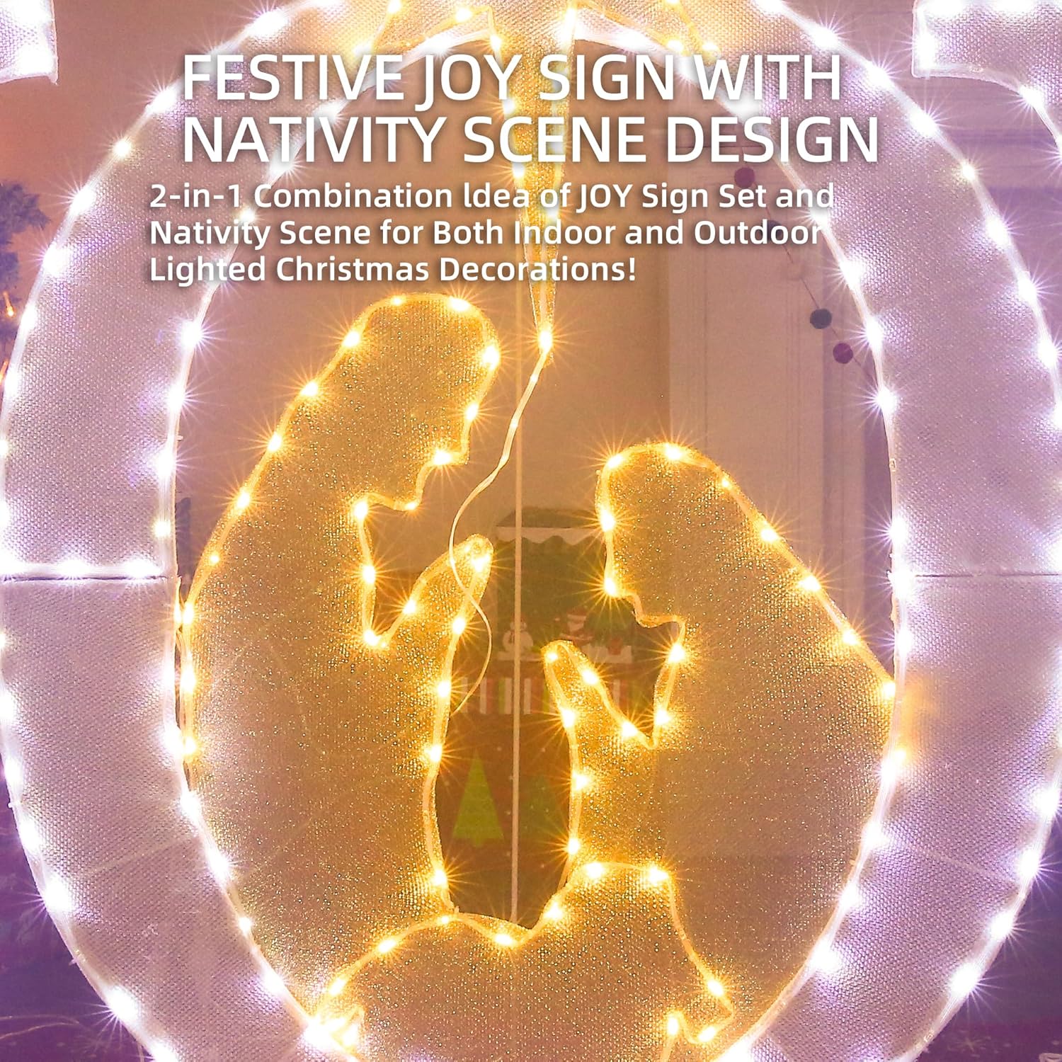 49-Inch Large Outdoor Christmas Decorations Joy Lighted Sign Outdoor Nativity Scene Christmas Yard Signs Holiday Decoration Weather Resistant 350 LED Lights Nativity Joy Hang/Stand for Porch