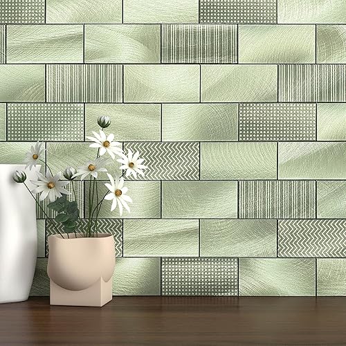 VAOVI Mosaico autoadhesivo para despegar y pegar azulejos de pared de metal autoadhesivos para cocina color verde 10 unidades