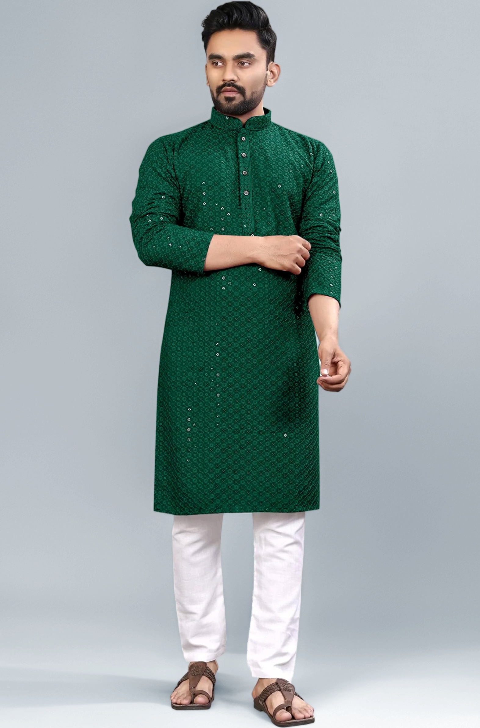 Men's Indian Ethnic Wear Straight Lucknowi Kurta