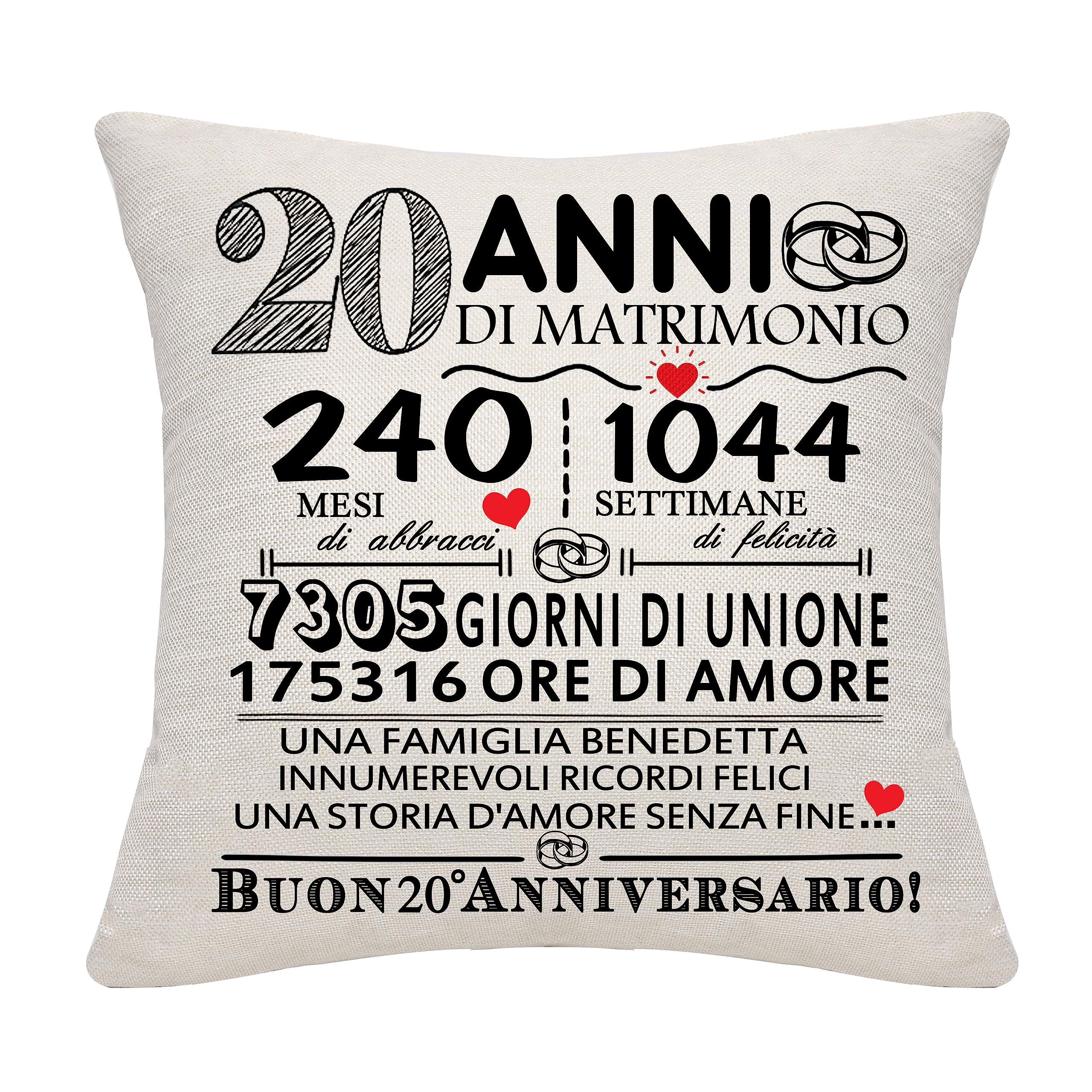 20 anni di matrimonio regalo 20 anniversario di matrimonio cuscino copertina ricordo Decorazione Regalo per coppie genitori donne Uomini Mamma Papà Marito Moglie Zia Zio Amici(20° anniversario)
