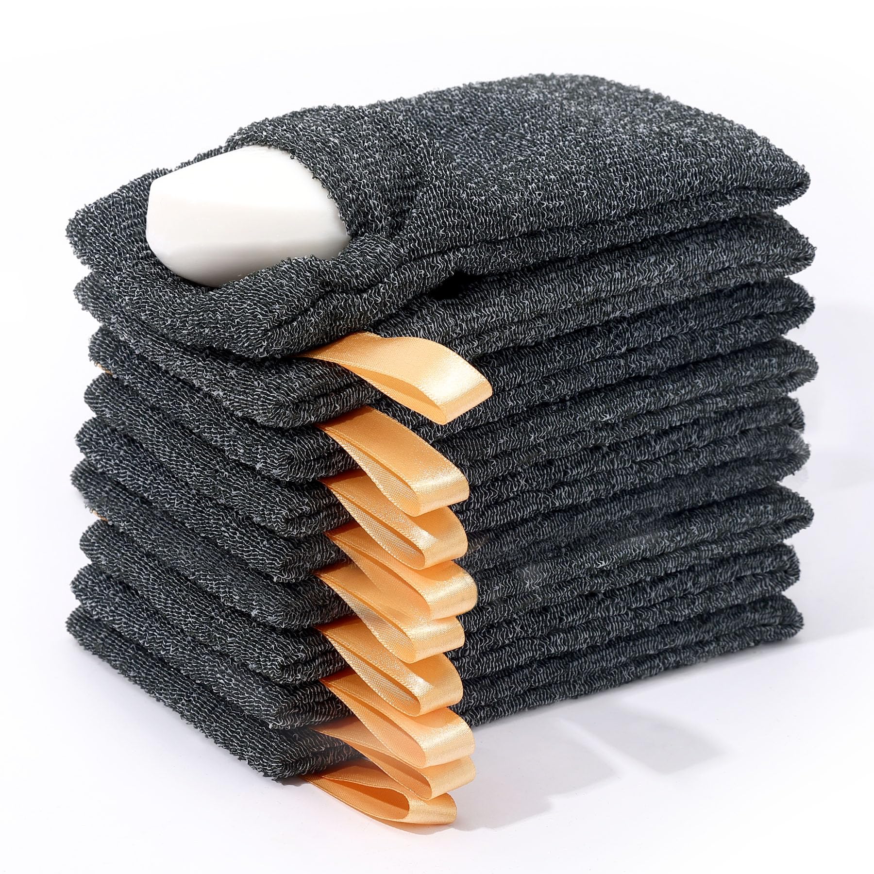 Confezione da 9 sacchetti per sapone esfoliante, spugna esfoliante per il corpo, esfoliante per il corpo per bagno o doccia, sacchetto in schiuma di sapone grigio a rete