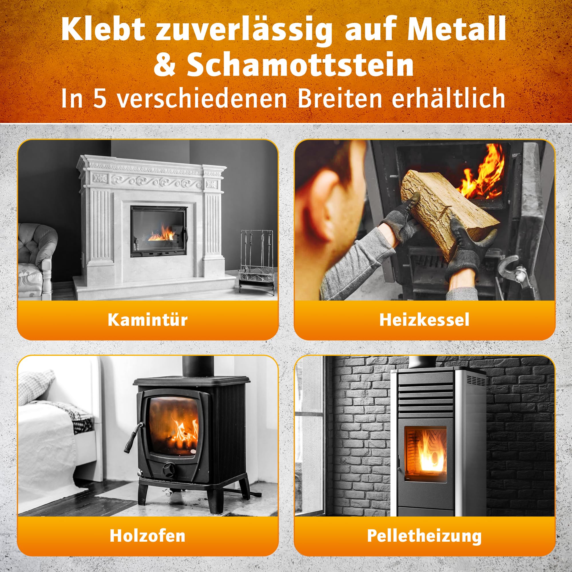 Nastro Sigillante Termico Kaminfix 3m Per Stufe E Camini - Resistente Fino A 1000°C - Prodotto In Germania