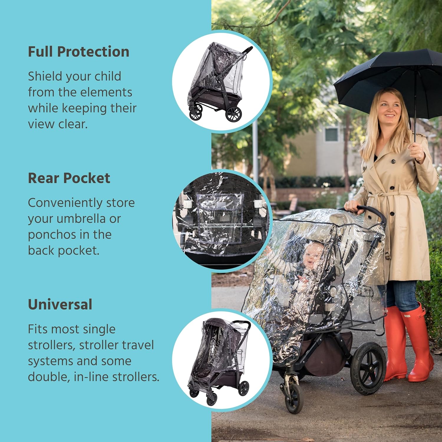 J.L. Childress Stroller Rain Cover - Universal Stroller Poncho - Stroller Accessory - Ventilated Baby Weather Shield and Protection Rain Cover
