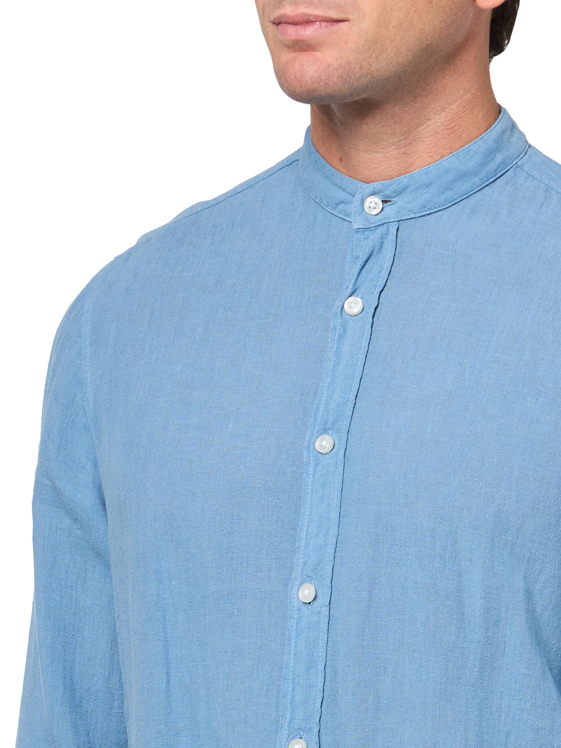 Boss Linen Mandarin Collar Button Down Shirt Camisa de Lino con Cuello Mandarina y Botones Hombre (Pack de 1)