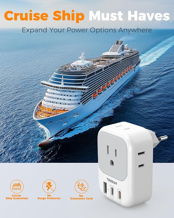 TESSAN Switzerland Travel Plug Adapter PD 20W, 2 Pack Type J Switzerland Power Adapter with 4 Outlets 3 USB (2 USB-C), Swiss Plug for US to Rwanda Jordan Liechtenstein Madagascar, Travel Essentials by TESSAN - Image 6