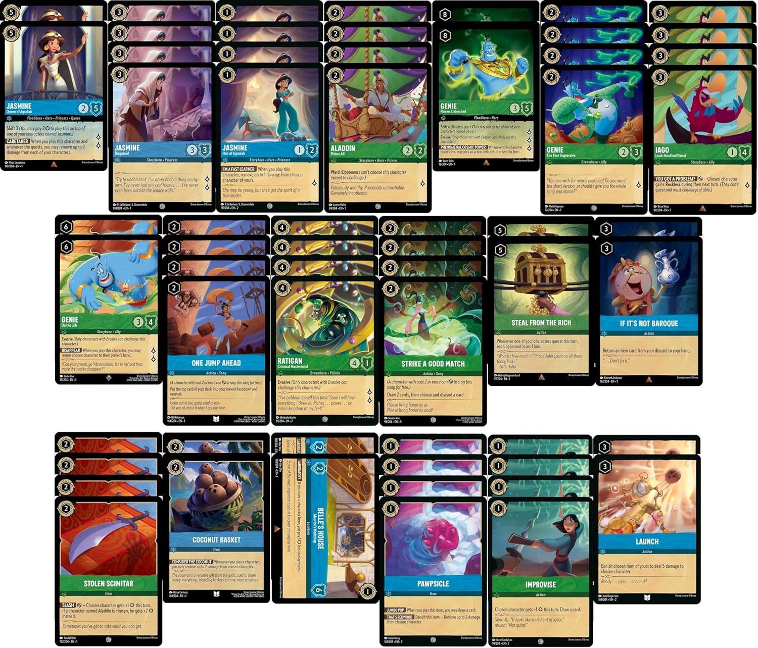 MTG Decks & More Disney Lorcana Aladdin Deck - Aladdin, Jasmine, Genie, Iago - Custom Built - Very Strong - 60 Card!