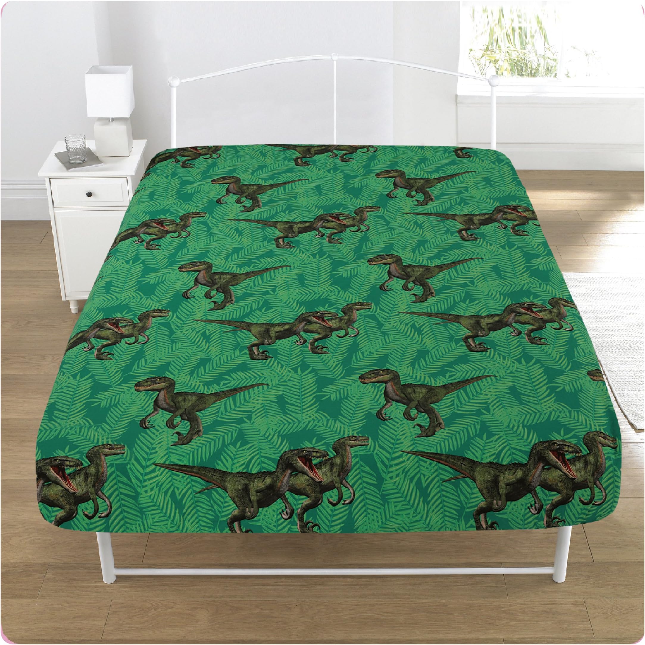Jurassic Predators Single Panel Duvet Cover Bed Set - T Rex, Raptors (Single Fitted Sheet)
