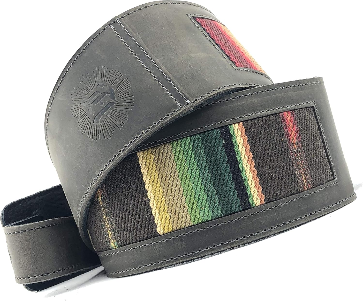 Anthology Gear Southwest Inspired Full Grain Leather Guitar Strap - For Electric, Acoustic, and Bass Guitars - El Camino (Tobacco with Saddle Fabric, 3" Width)