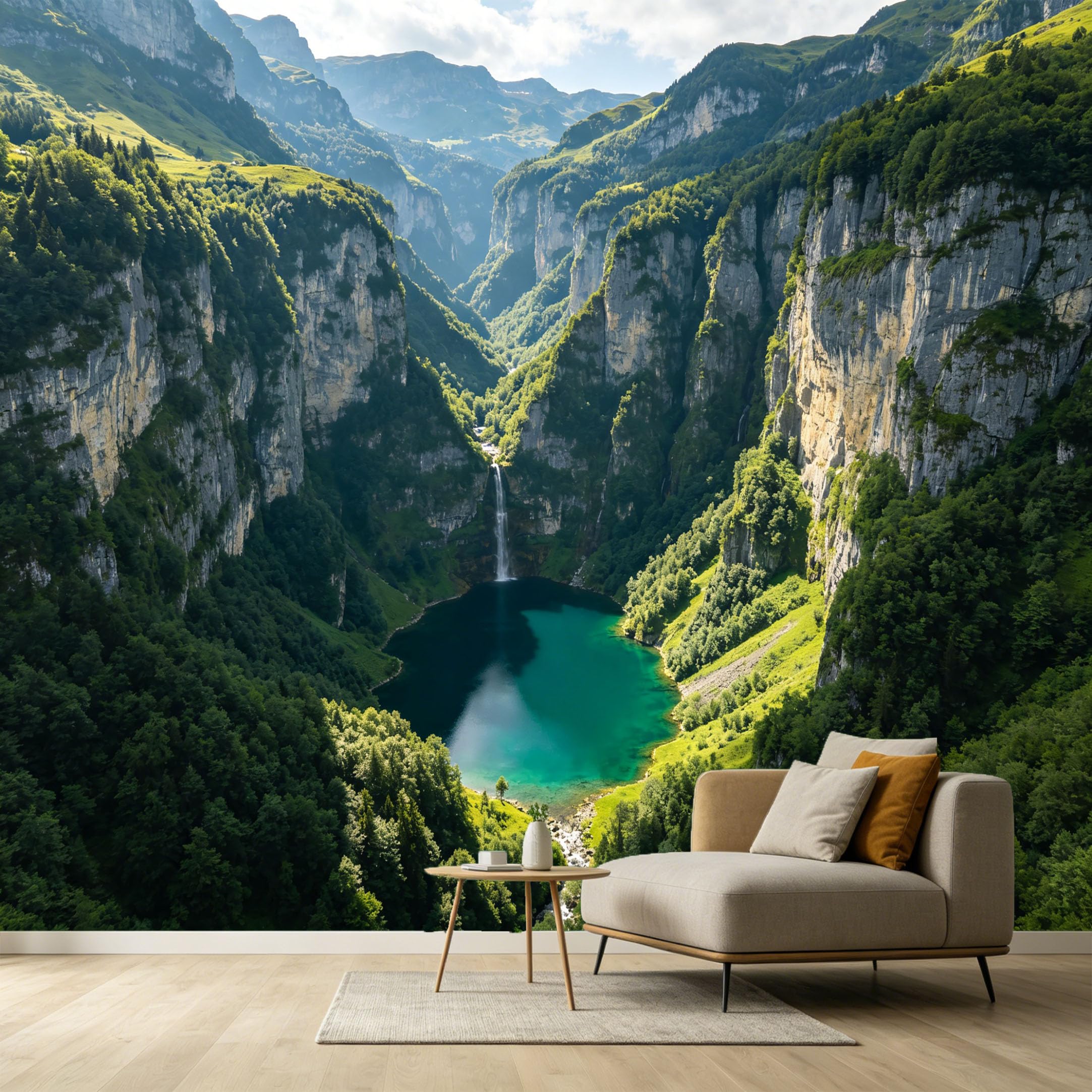 Custom Size Wall Murals Mountain Lake Landscape Waterfall Cliffs SelfAdhesive Wall Fabric Removable Large Wallpaper for Photo Living Room Interior Decor
