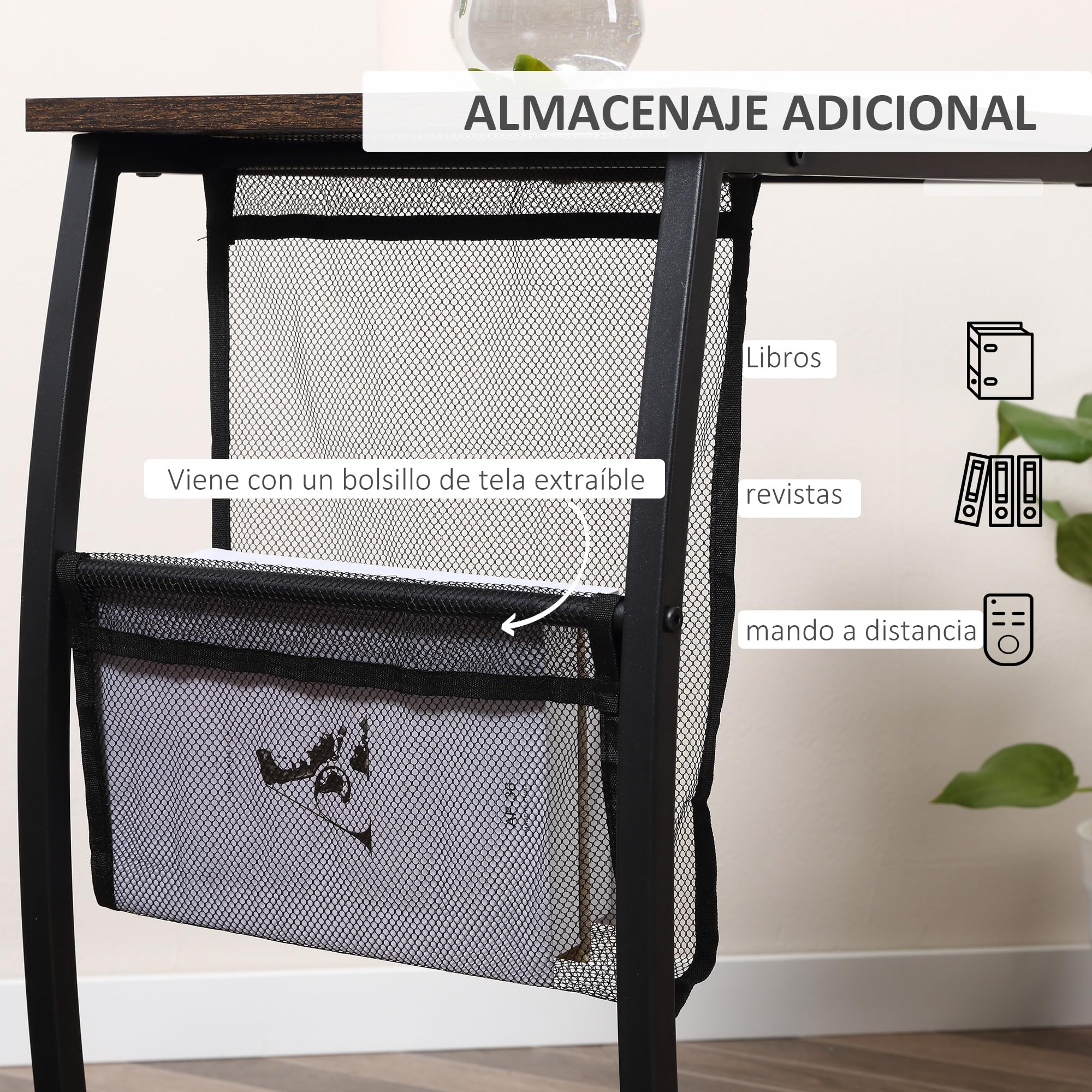 HOMCOM Mesa Auxiliar para Sofá y Cama Pequeña 53x35x64,5 cm Marrón Rústico