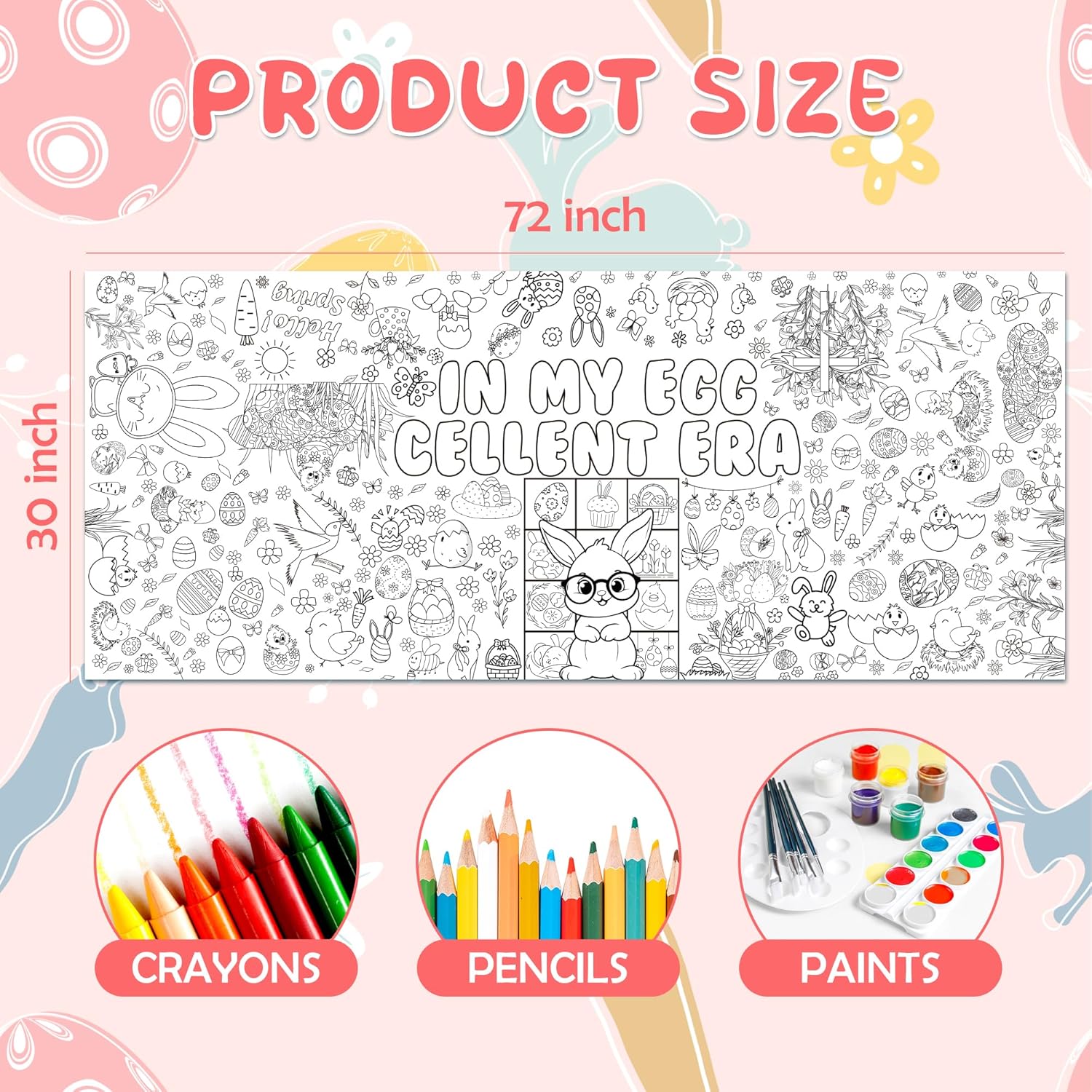 OHOME Easter Crafts for Kids - Easter Giant Coloring Poster/Tablecloth - 72×30 Inch Banner Kids Games Gifts Treats Activities Decor Party Decorations for Classroom School