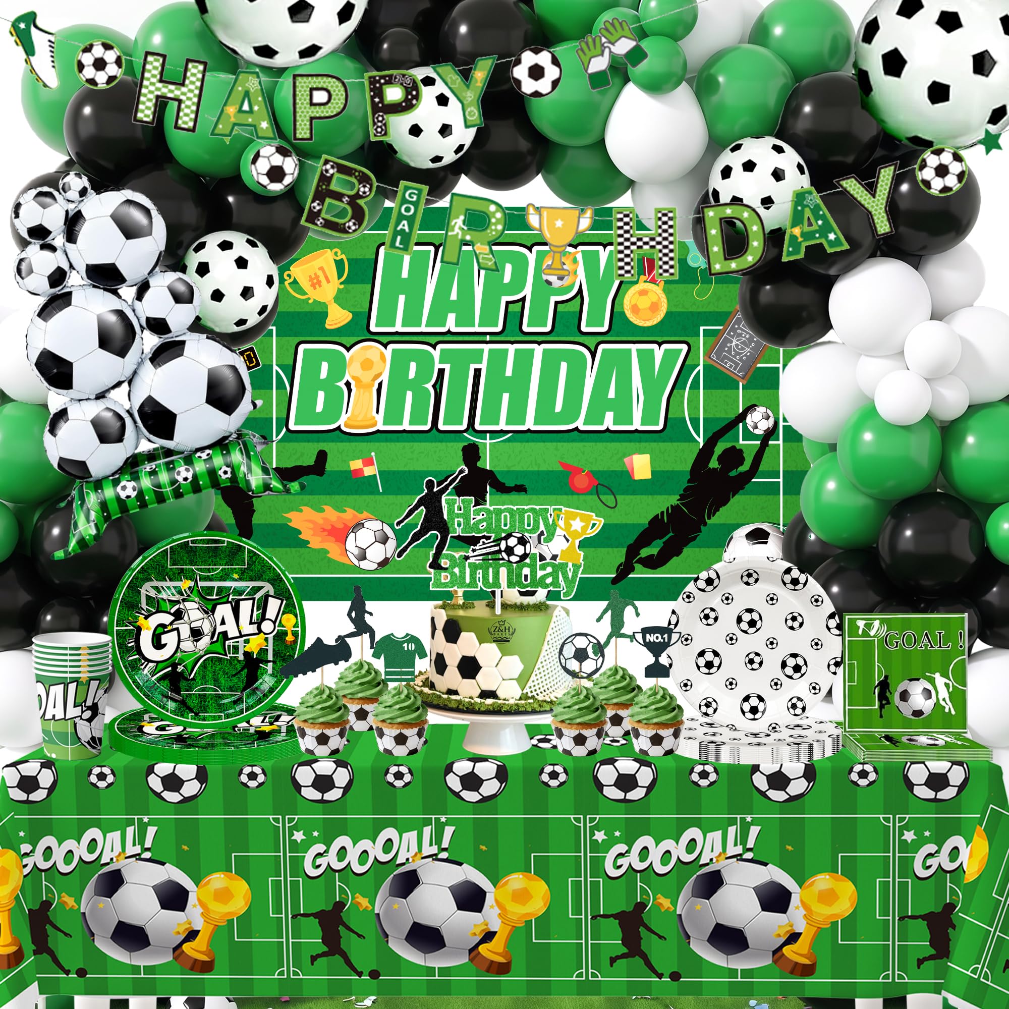 Forniture per Feste di Calcio,137 Pezzi Stoviglie per Feste di Calcio Compleanno Calcio Decorazioni Set Tema Calcio per Piatti Tazze Palloncini Striscioni etc Decorazioni per Festa Tema Calcio