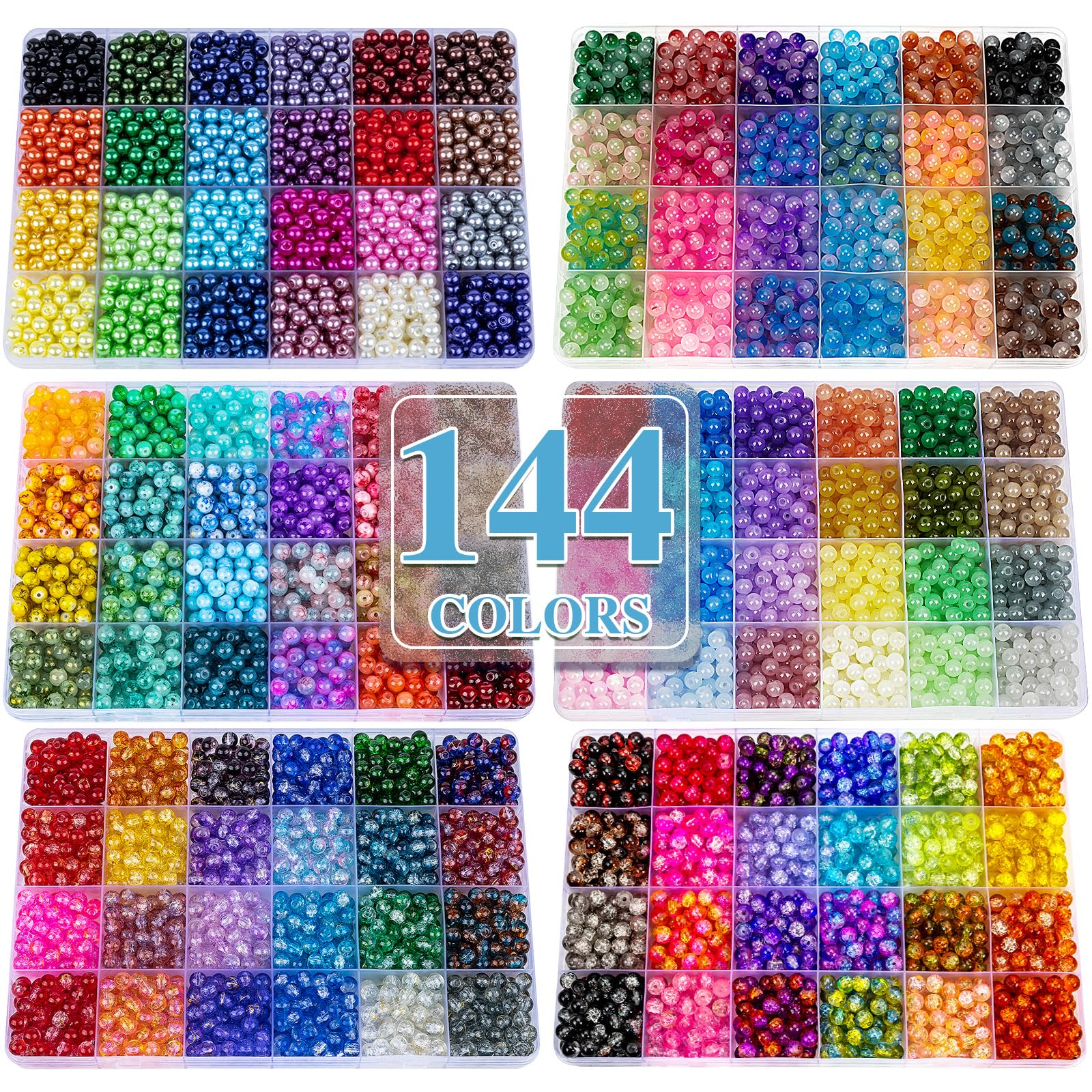XSEINO Lot de 7200 perles en verre de 6 mm pour la fabrication