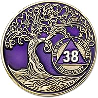 Vista 166 de Medallón AA de 5 años – Árbol de la Vida trenzado chapado en oro AA Chip de recuperación – morado