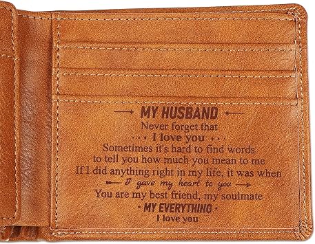 SYNGUCK Leather Wallet for Men - Bifold RFID Blocking Minimalist Design - Wedding, Christmas, Birthday Gift for Husband