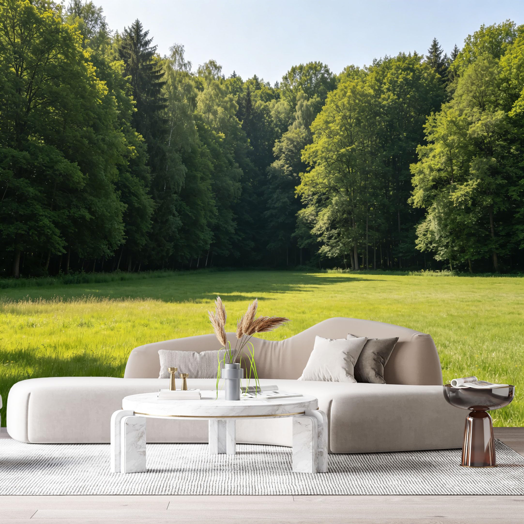 Custom Size Wall Murals Forest Landscape Sunlit Meadow Green Trees Nature View SelfAdhesive Wall Fabric Removable Large Wallpaper for Photo Living Room
