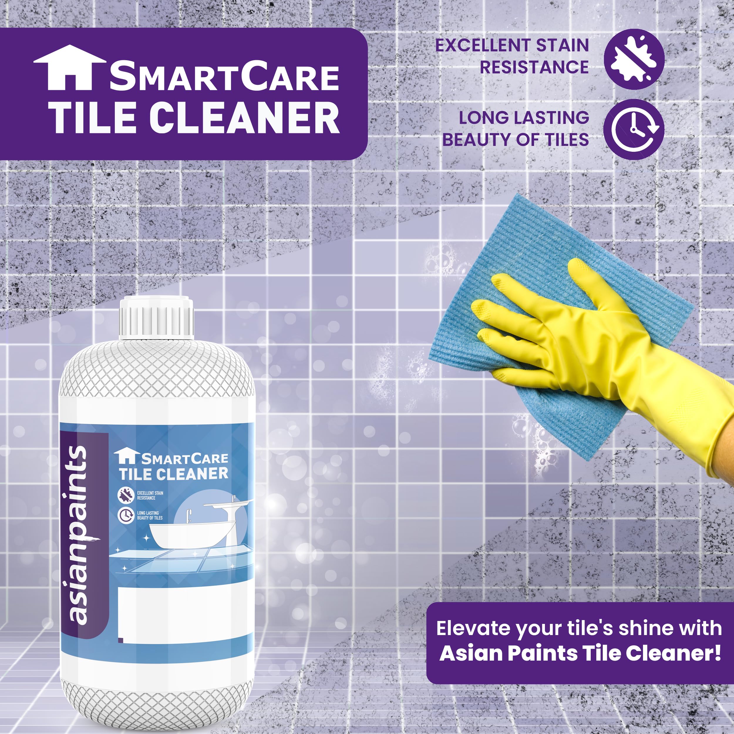 Asian Paints SmartCare Tile Cleaner 1 Litre | Ceramic & Tile Cleaner | Surface Cleaner Liquid | Tile Stain Removal | Bathroom & Kitchen Tile Floor Cleaner