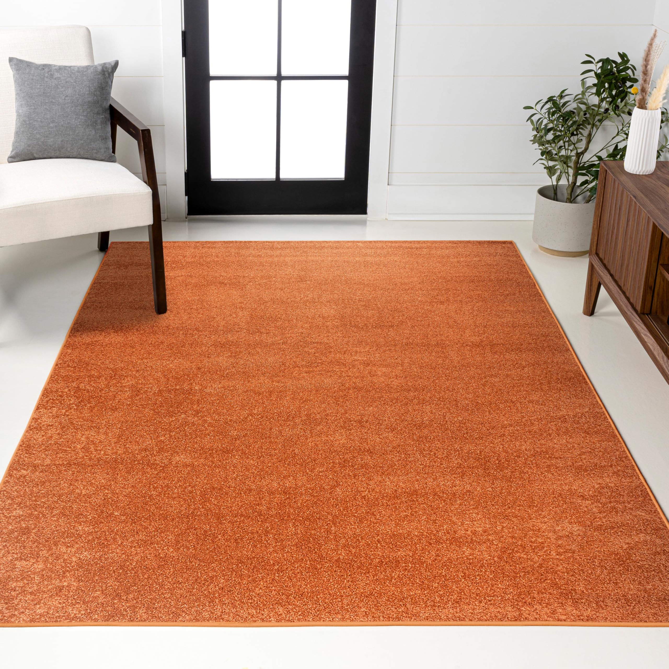 JONATHAN Y Haze Solid Low-Pile Orange Indoor Area Rug 4x6, Coastal,Bohemian,Minimalist,Classic, Easy-Cleaning for Living Room,Bedroom,Kitchen,Pet