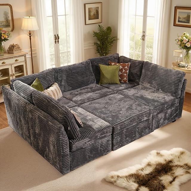 Modular Sectional Sofa Cloud Couch - Comfy Oversized Sectional Couches for Living Room Deep Seat Convertible Sleeper Sofa