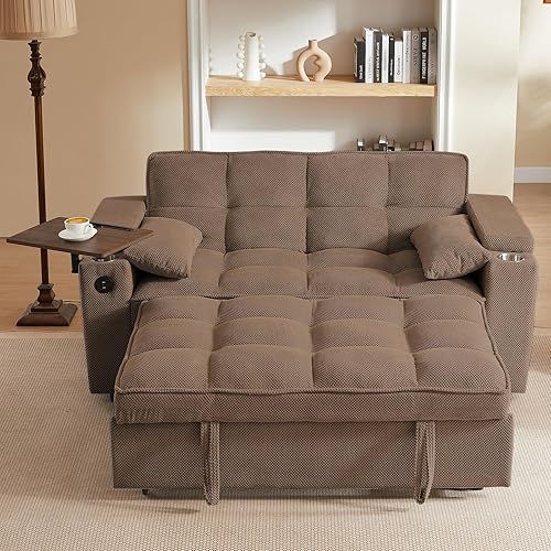 Miniatura 84 de sofá cama de terciopelo de 58 pulgadas, convertible 3 en 1 con bolsa de almacenamiento y respaldo ajustable, perfecto para espacios pequeños, sala 7