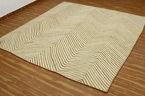 Miniatura 6 de CASAVANI Collection - Alfombra cuadrada de 6 x 6 pies, color beige, geométrica, de algodón y yute, ideal para zonas de alto tráfico en pasillo,