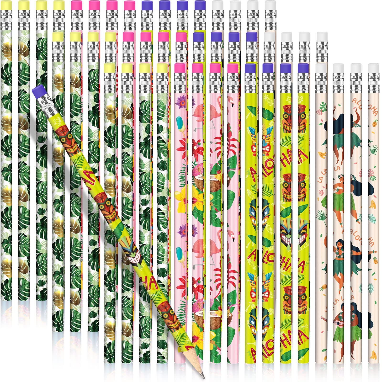 Fainne 72 Pcs Beach Pencils with Eraser Bulk Hawaii Mexican Assorted Pen, Novelty Fun Wooden Pencils for Class School Reward Prize Party Favors Gifts