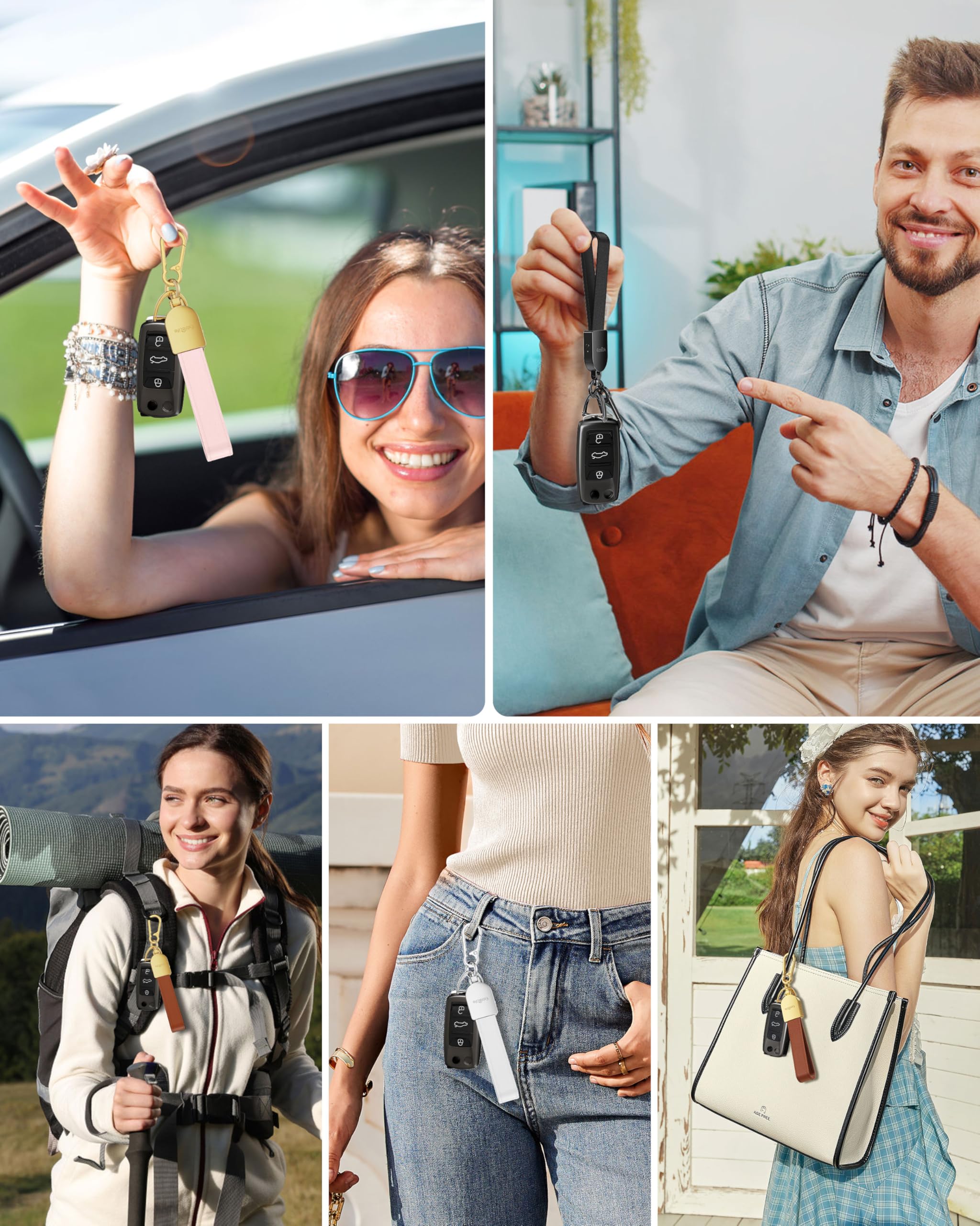 Portachiavi in pelle, funziona con Apple Find My, con localizzatore GPS | Portachiavi per auto per donne e uomini, portachiavi per auto, anti-smarrimento, ricaricabile, nero