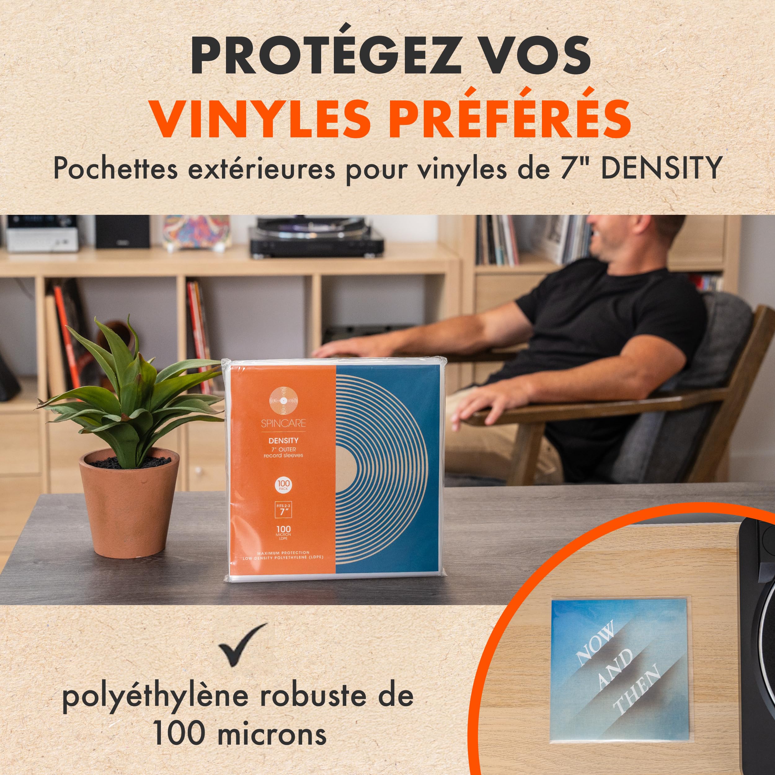 Spincare 50x 7 Pouces Pochettes extérieures Vinyle 45 Tours Protection UV Pochette Plastique Vinyle résistante qualité archivage pour disques 7”
