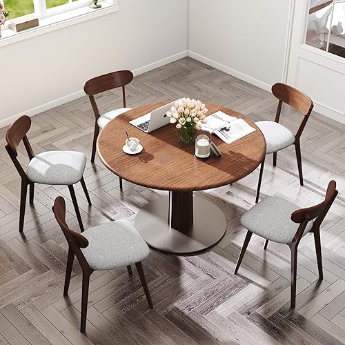Miniatura 9 de Sillas de comedor de madera maciza 100% - Prácticas sillas de cocina - Silla de madera para comedor, cocina (4, nogal con cojín gris) Nogal con