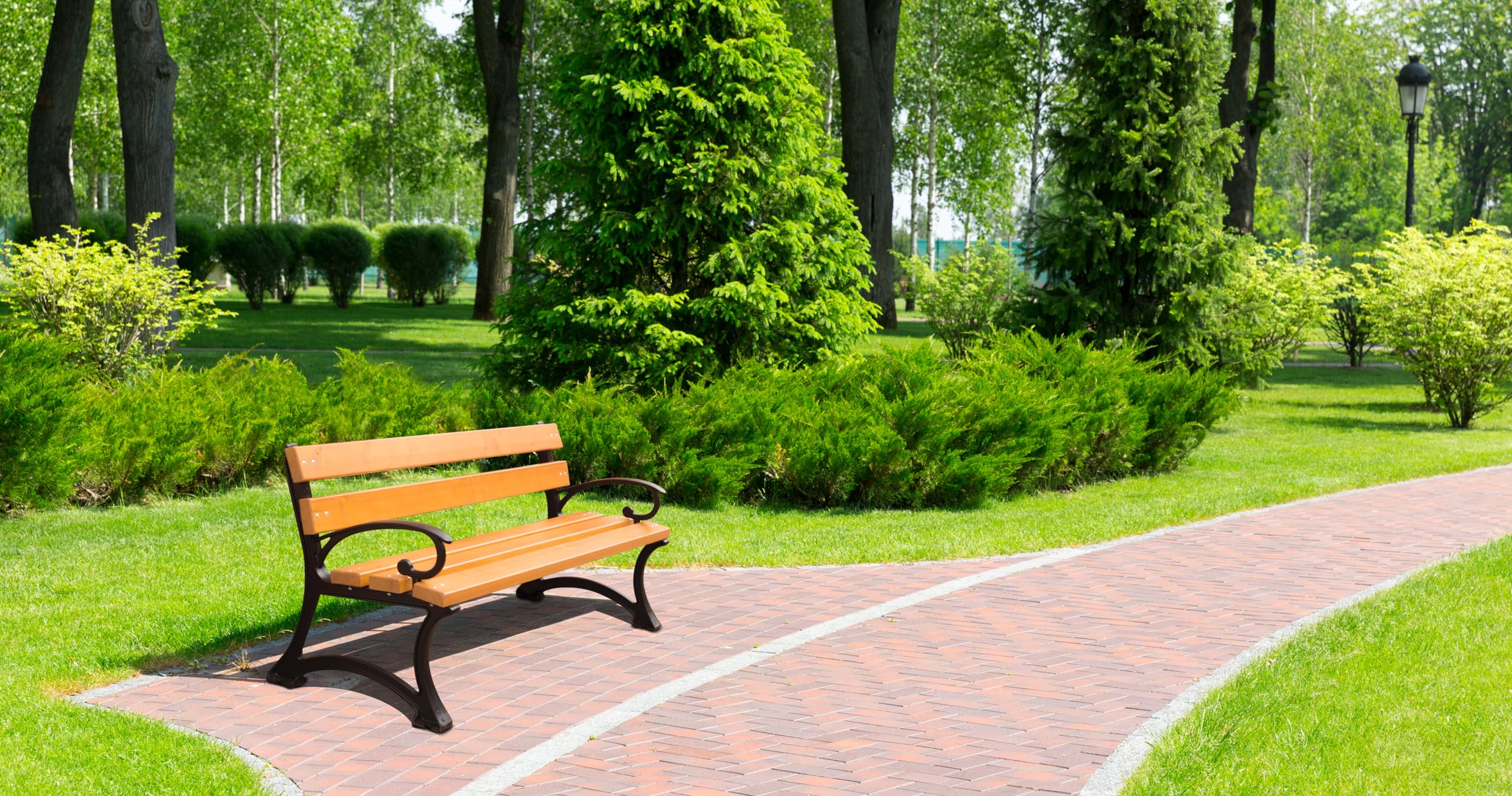 REKORD Panchina da Giardino 170 x 59 x 73 cm Panchina da Esterno in Legno e Metallo con Schienale Resistente alle Intemperie Panchina per Giardino Terrazzo Balcone o Parco – GDANSK BIS - Teak