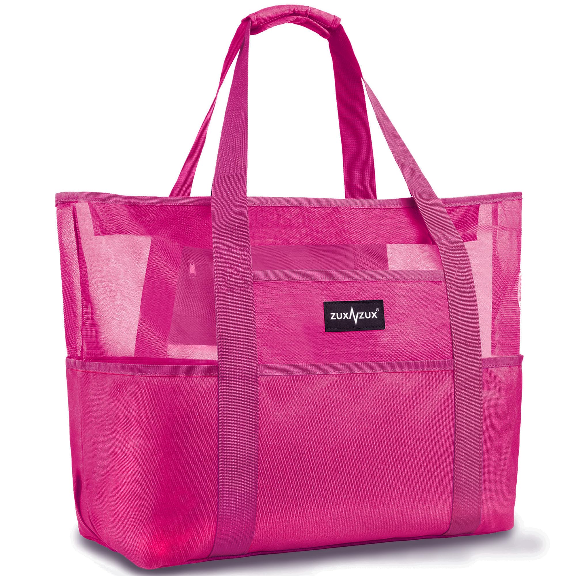 ZUXNZUX Mesh Beach Bag - Large Waterproof Beach Tote Bag with Zipper, Oversized Foldable Lightweight Family Swim Bag Vacation