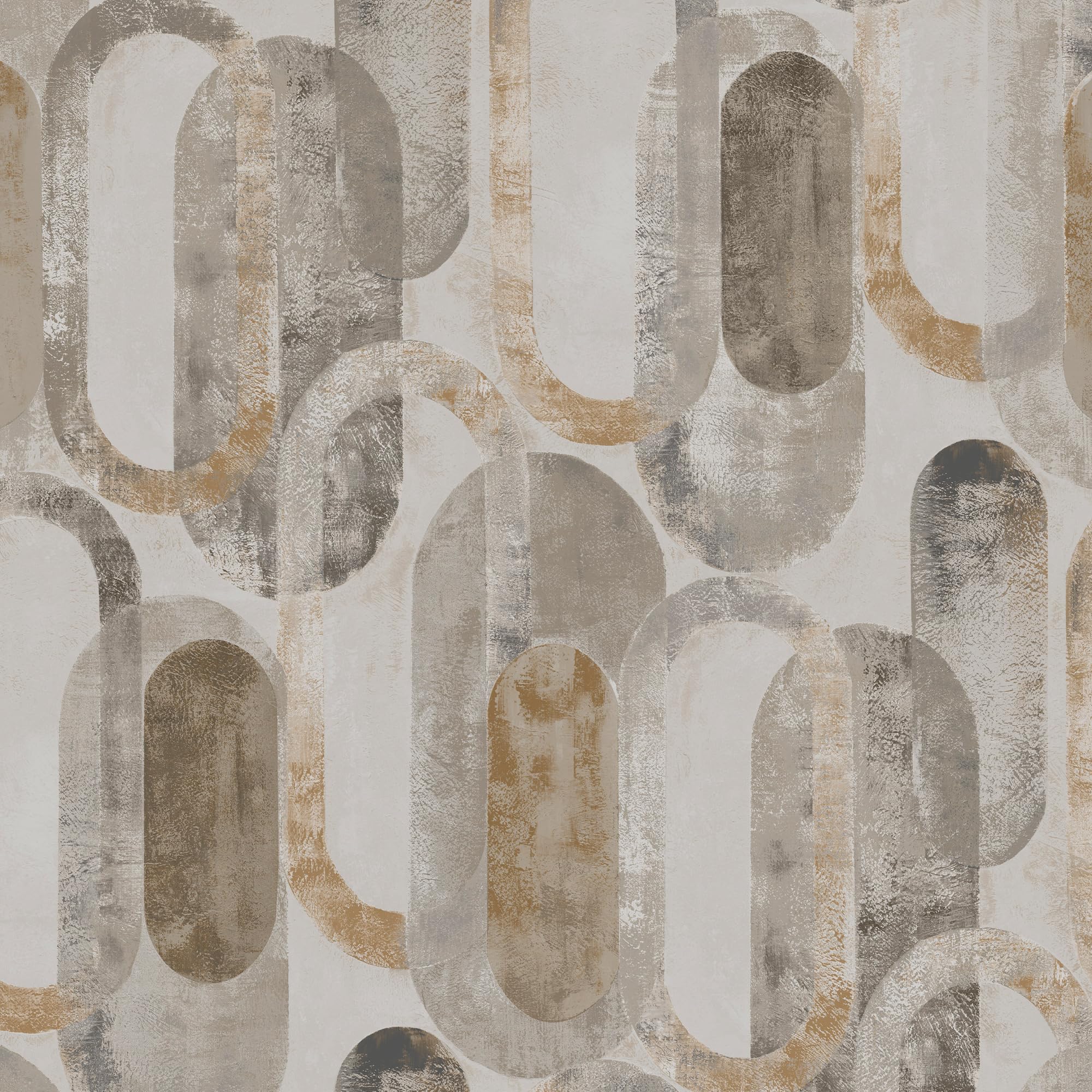 Sublime Oval Shapes Geometric Sand/Gold Wallpaper | Paste The Wall Application | White Geometric | 10M Roll