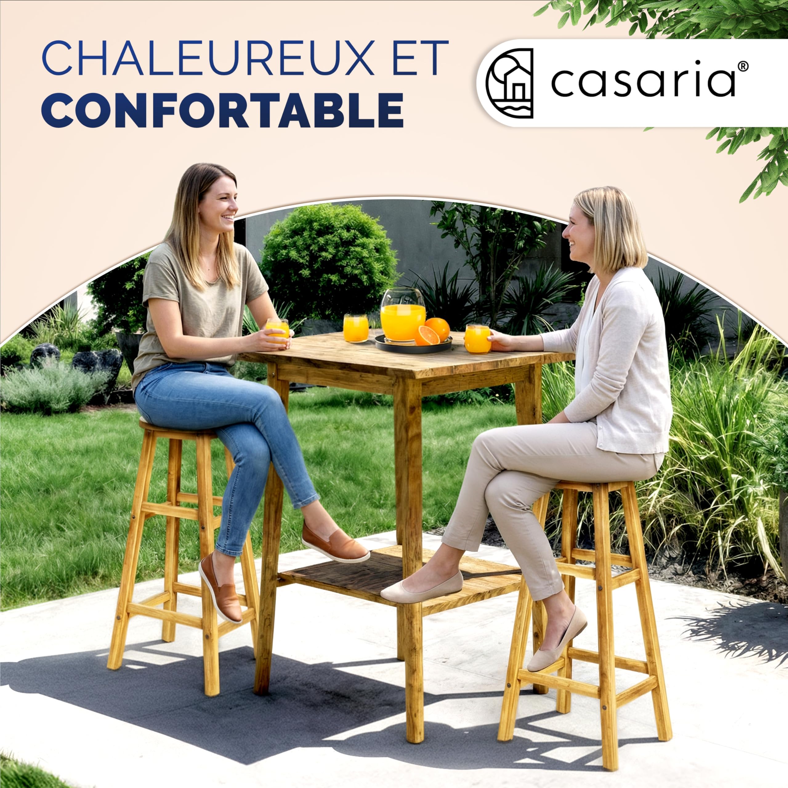 Casaria® 4X Tabourets de Bar chaises Hautes Bois d'acacia Assise Ronde avec Repose-Pieds Hauteur 75 cm Style Rustique